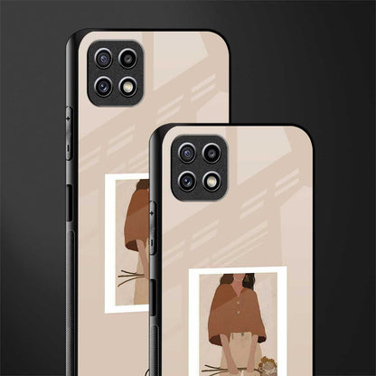 beige brown young lady art glass case for samsung galaxy a22 5g