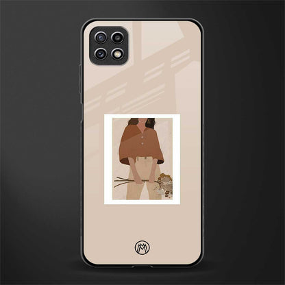 beige brown young lady art glass case for samsung galaxy a22 5g