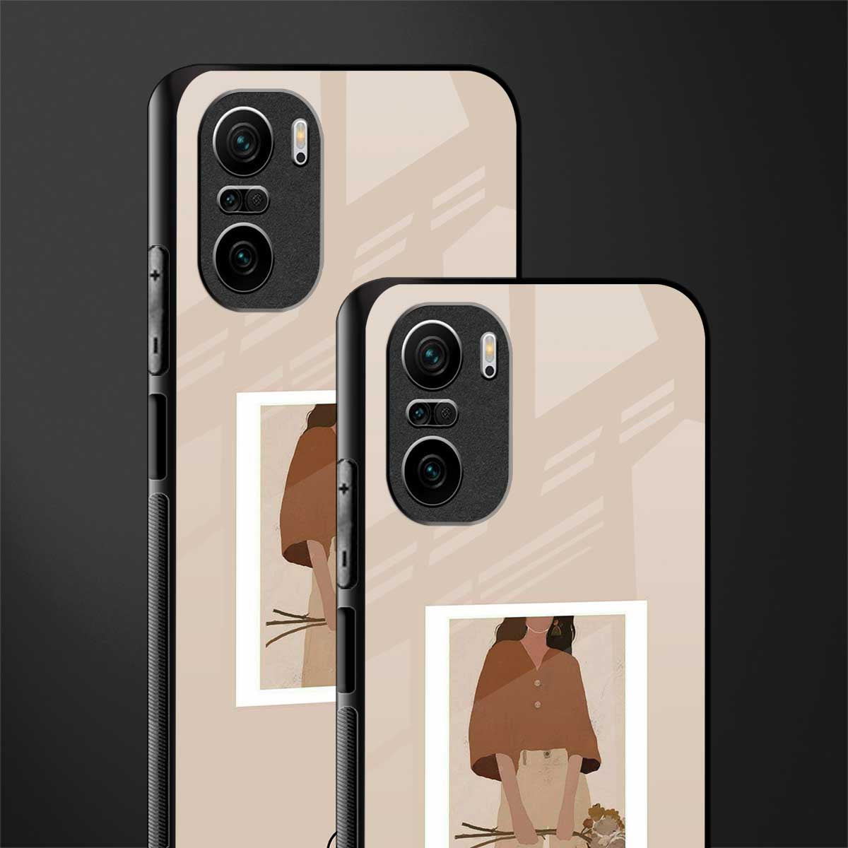 beige brown young lady art glass case for mi 11x 5g