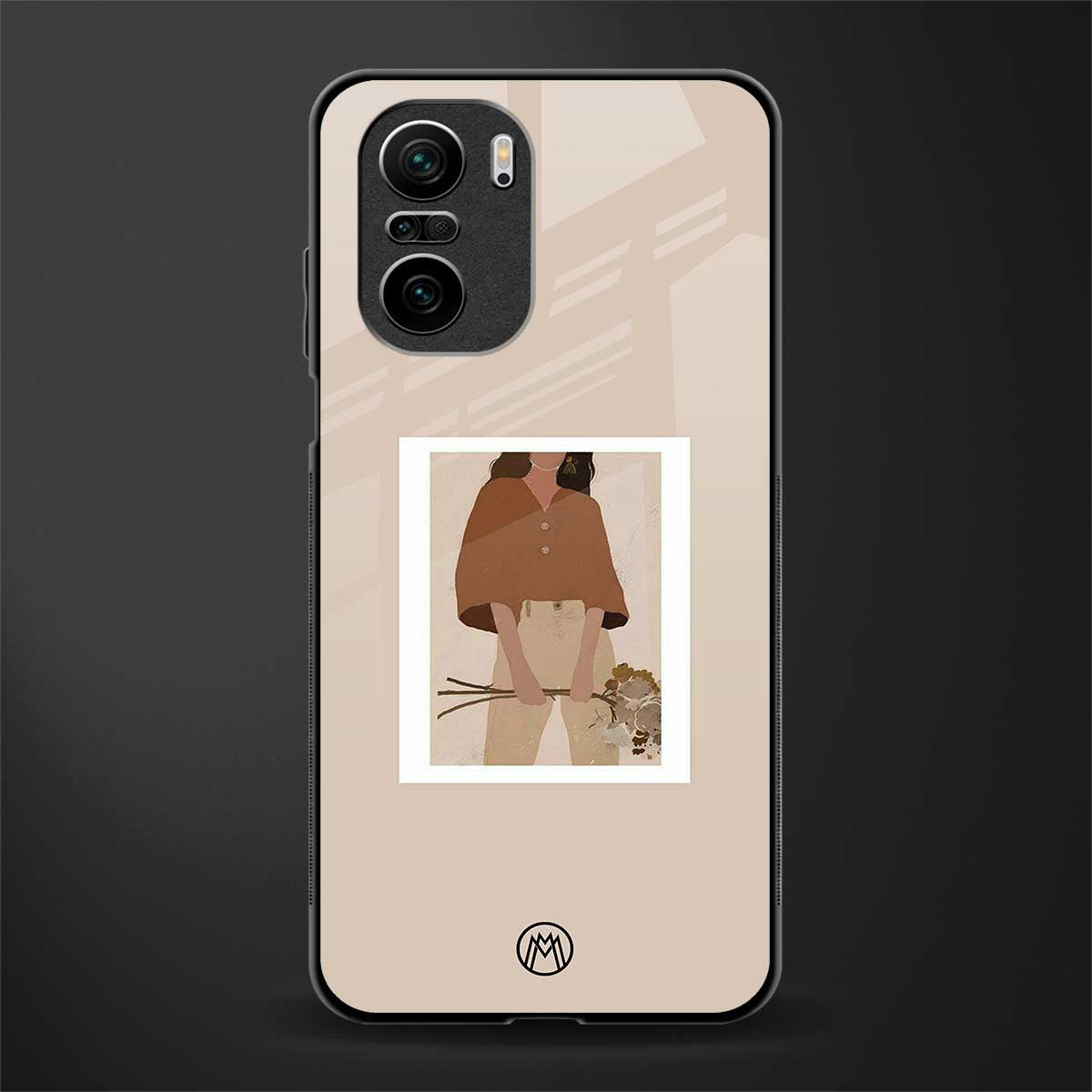 beige brown young lady art glass case for mi 11x 5g