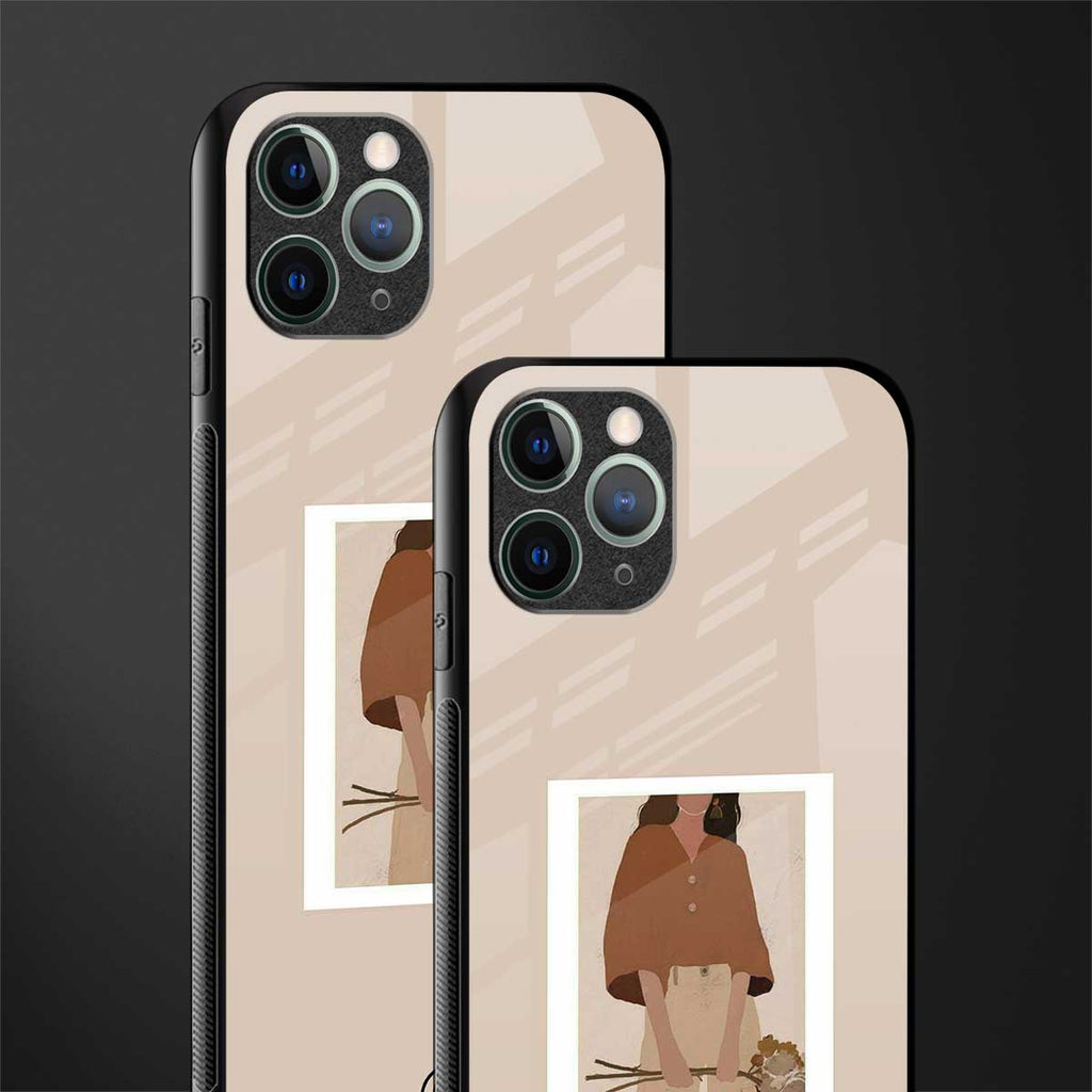 beige brown young lady art glass case for iphone 11 pro