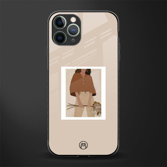 beige brown young lady art glass case for iphone 11 pro