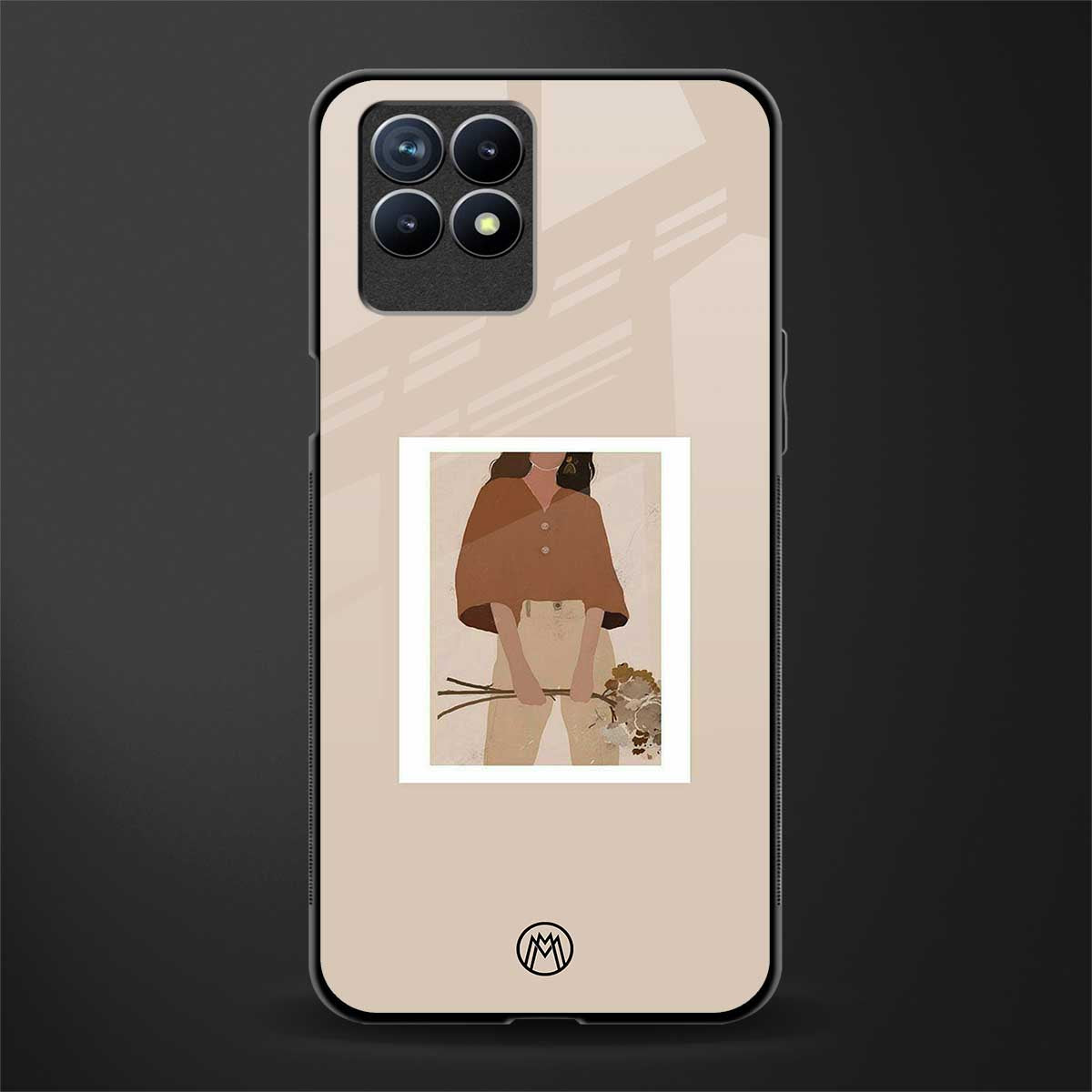 beige brown young lady art glass case for realme 8i