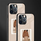 beige brown young lady art glass case for iphone 12 pro