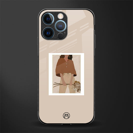beige brown young lady art glass case for iphone 13 pro