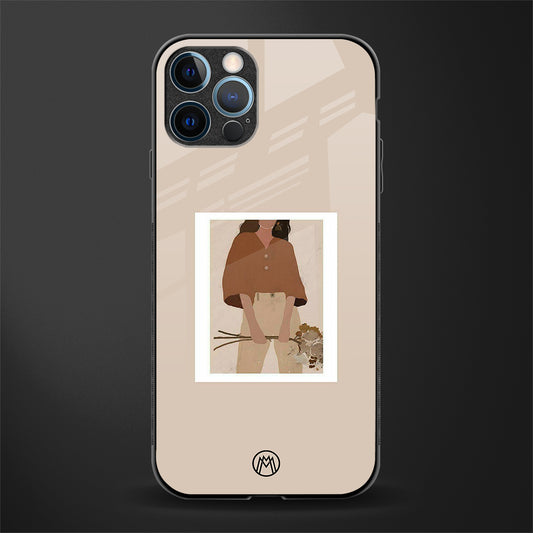 beige brown young lady art glass case for iphone 12 pro max