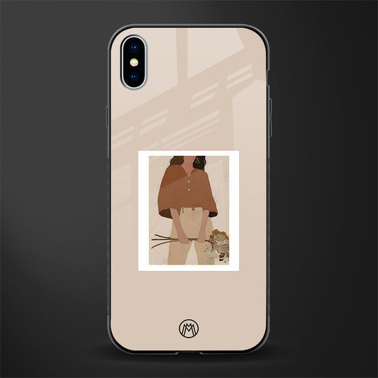 beige brown young lady art glass case for iphone xs max