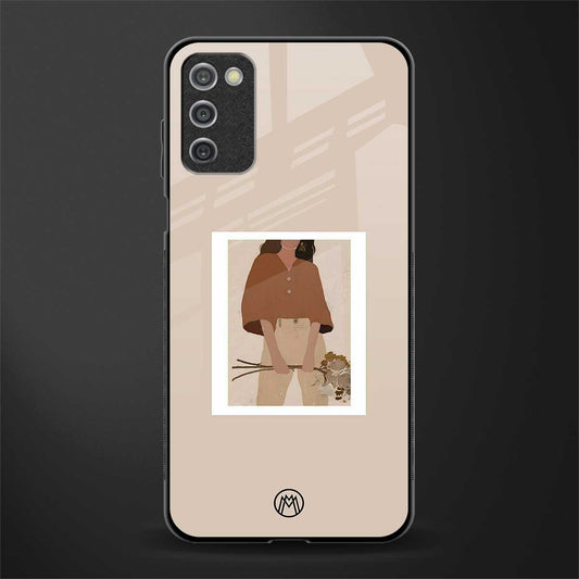 beige brown young lady art glass case for samsung galaxy a03s