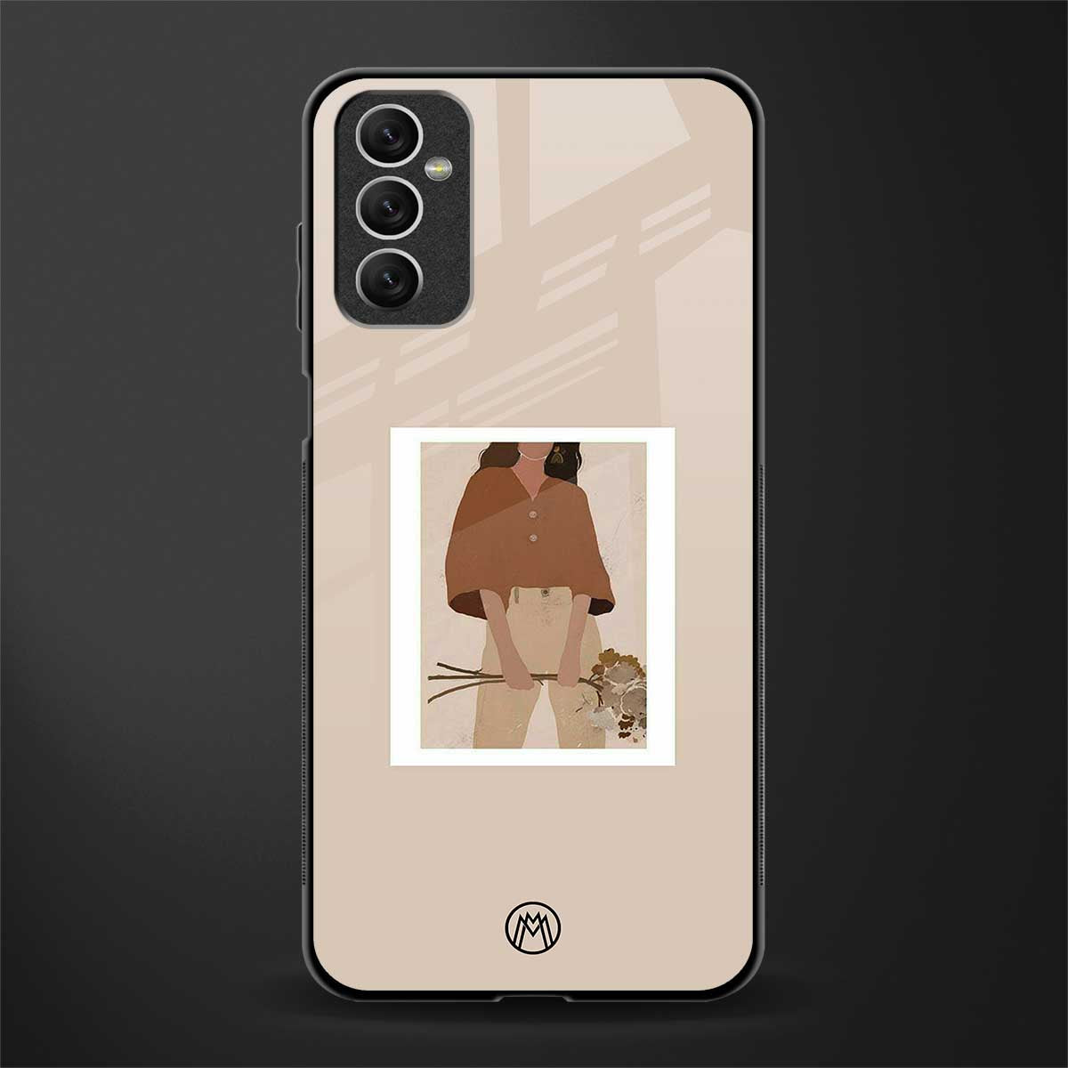 beige brown young lady art glass case for samsung galaxy m52 5g