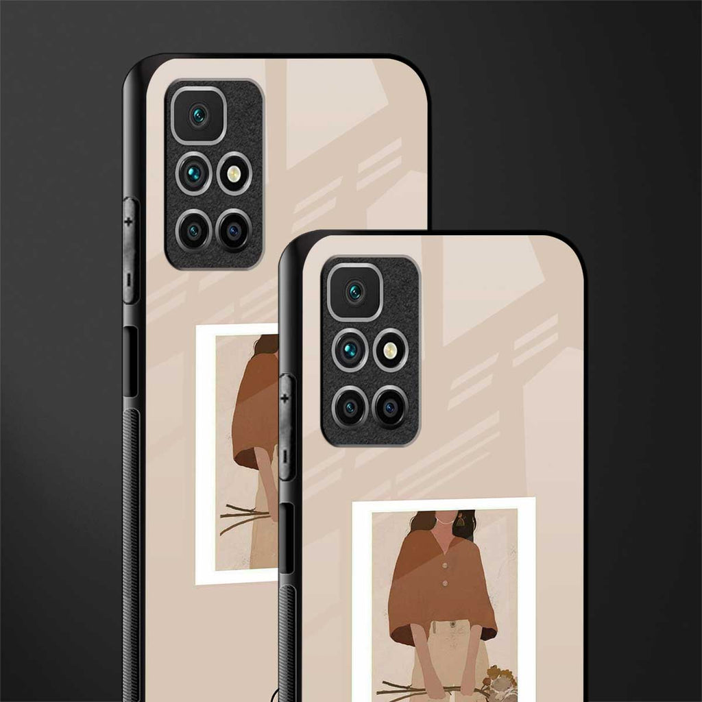 beige brown young lady art glass case for redmi 10 prime