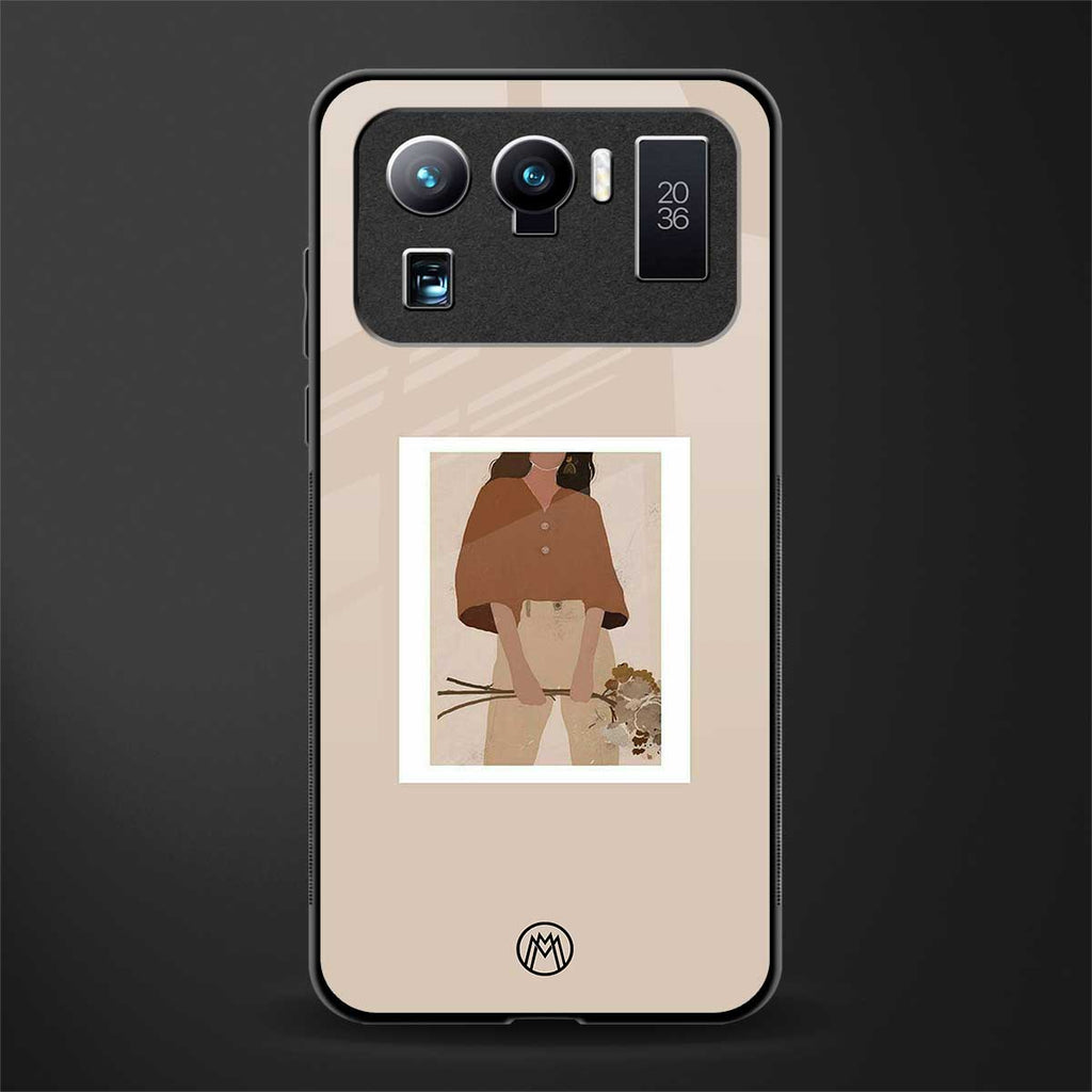 beige brown young lady art glass case for mi 11 ultra 5g