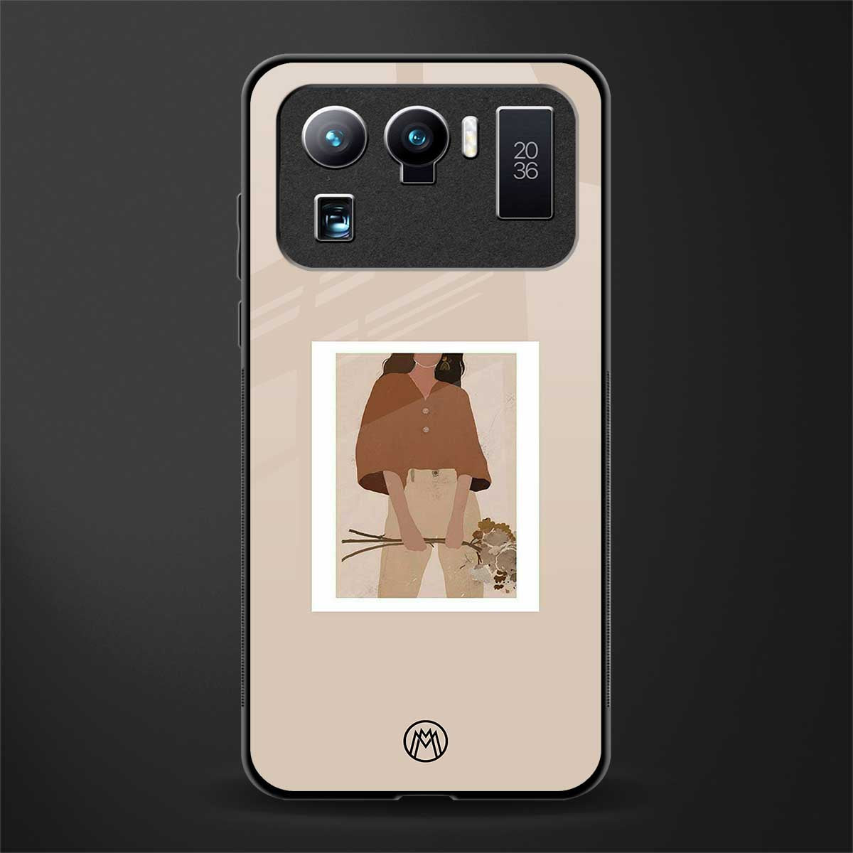 beige brown young lady art glass case for mi 11 ultra 5g