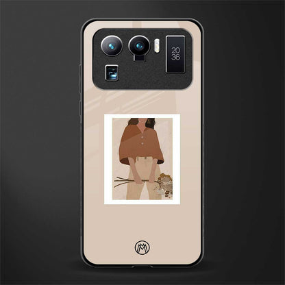 beige brown young lady art glass case for mi 11 ultra 5g