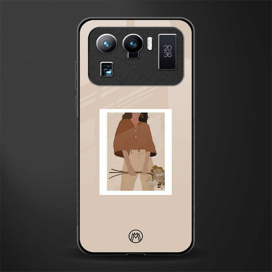 beige brown young lady art glass case for mi 11 ultra 5g