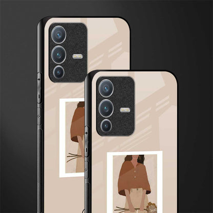 beige brown young lady art glass case for vivo v23 pro 5g