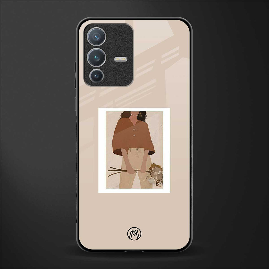 beige brown young lady art glass case for vivo v23 pro 5g