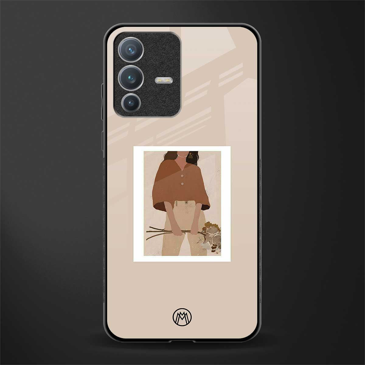 beige brown young lady art glass case for vivo v23 pro 5g