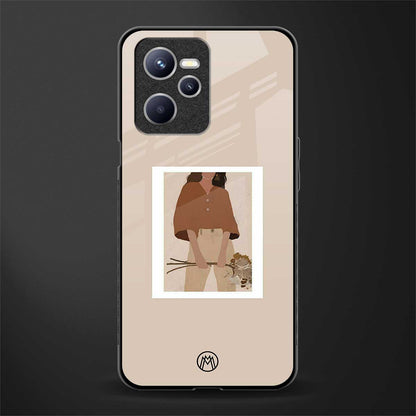 beige brown young lady art glass case for realme c35