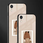 beige brown young lady art glass case for iphone xr