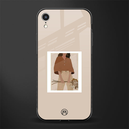 beige brown young lady art glass case for iphone xr