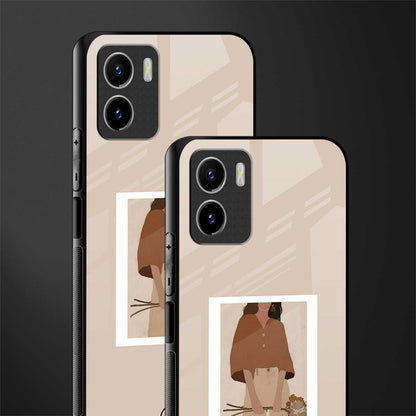 beige brown young lady art glass case for vivo y15s