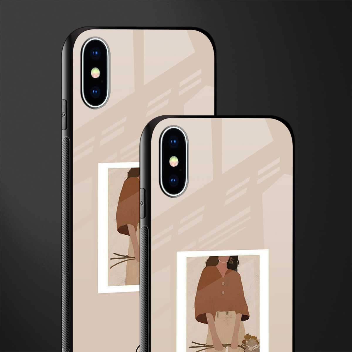 beige brown young lady art glass case for iphone xs