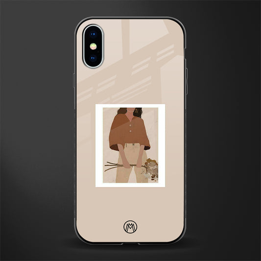 beige brown young lady art glass case for iphone xs
