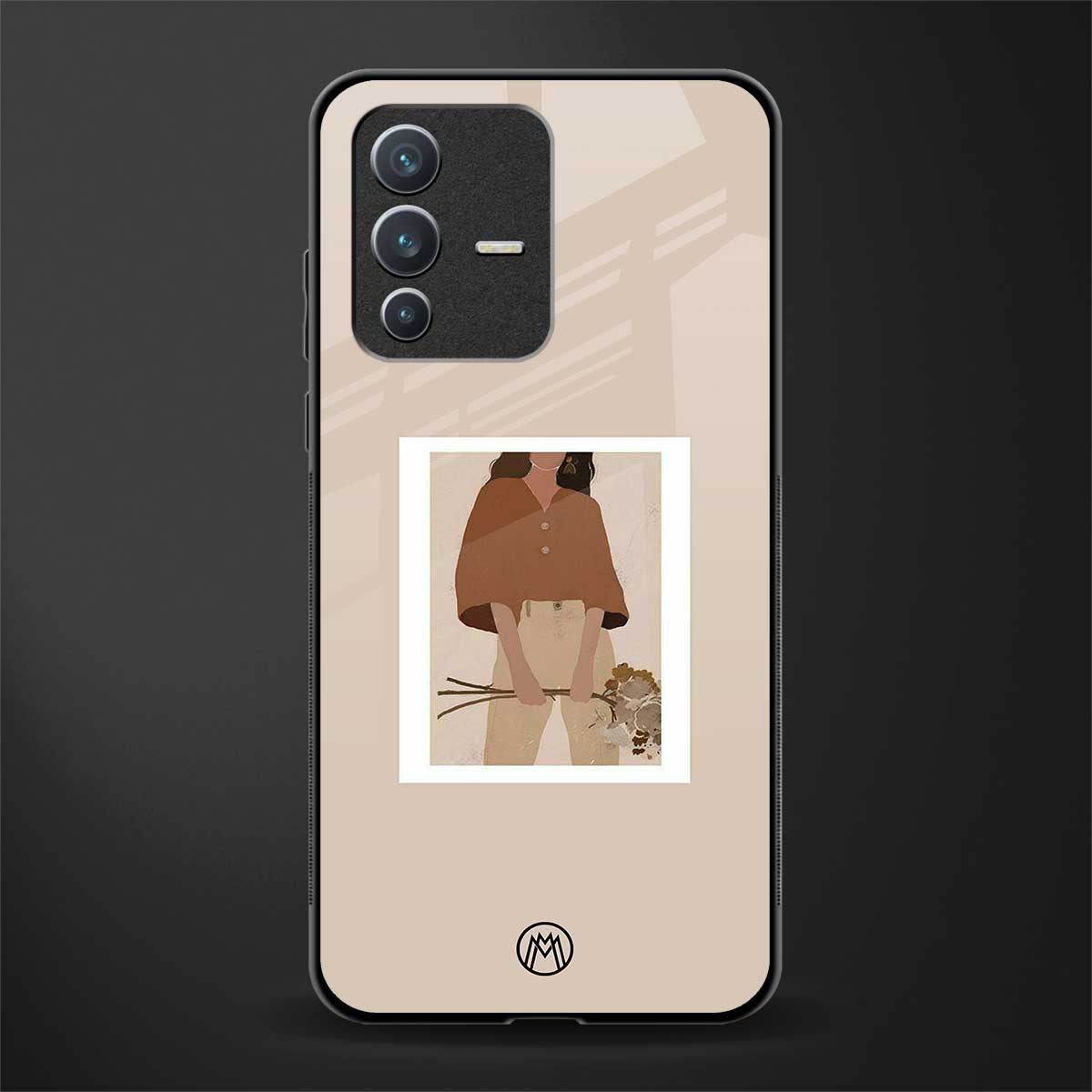 beige brown young lady art glass case for vivo v23 5g