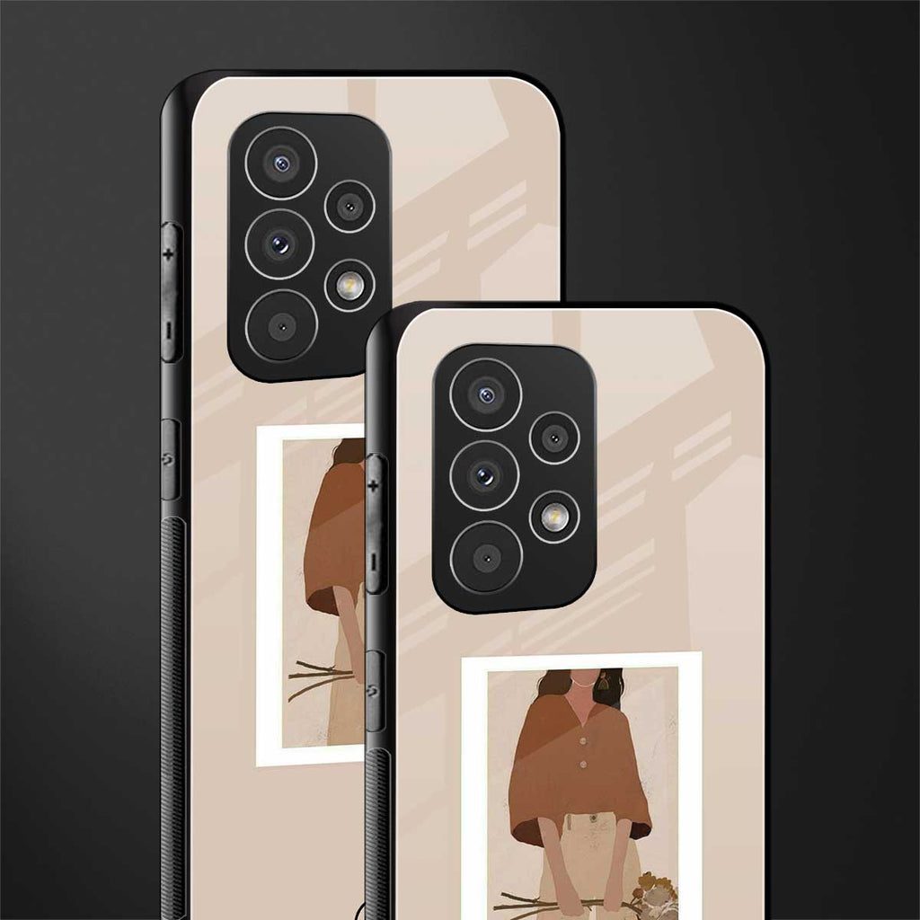 beige brown young lady art back phone cover | glass case for samsung galaxy a73 5g