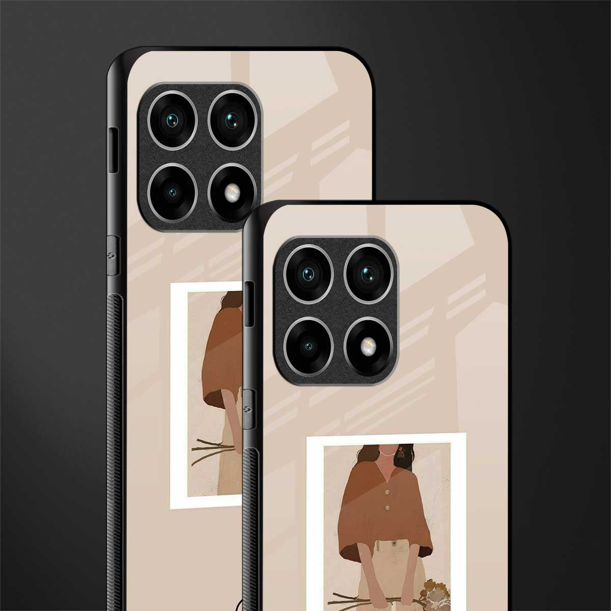beige brown young lady art glass case for oneplus 10 pro 5g