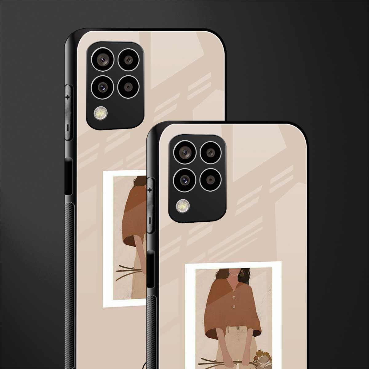 beige brown young lady art back phone cover | glass case for samsung galaxy m33 5g