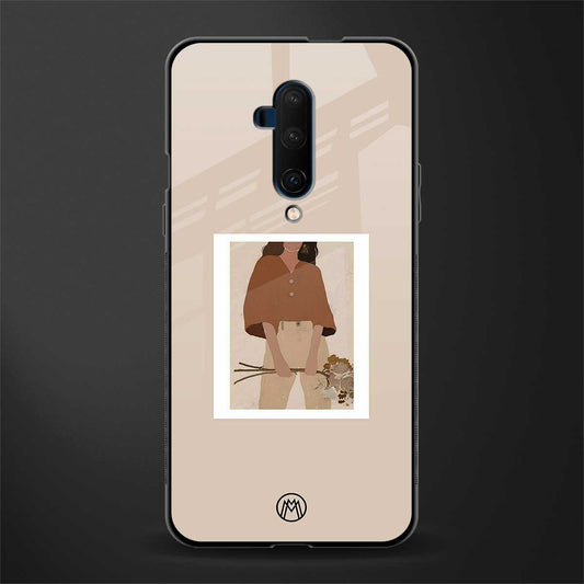 beige brown young lady art glass case for oneplus 7t pro