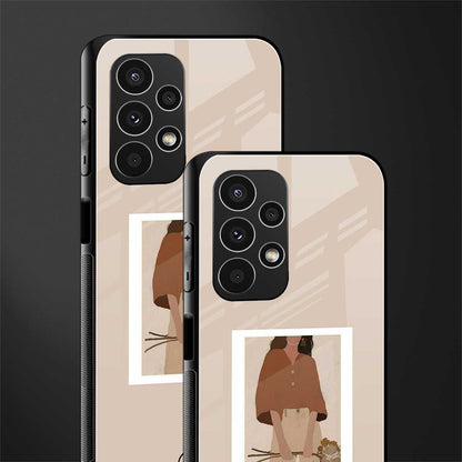 beige brown young lady art back phone cover | glass case for samsung galaxy a13 4g