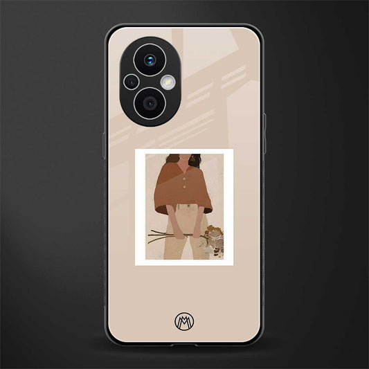 beige brown young lady art back phone cover | glass case for oppo f21 pro 5g