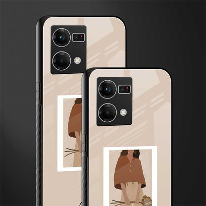 beige brown young lady art back phone cover | glass case for oppo f21 pro 4g