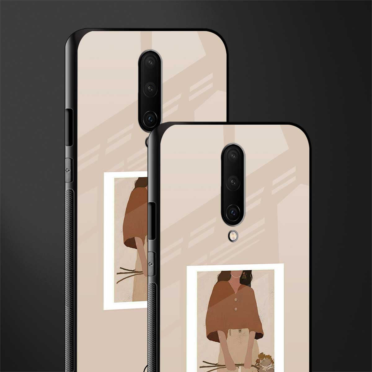 beige brown young lady art glass case for oneplus 7 pro