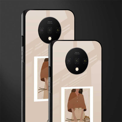 beige brown young lady art glass case for oneplus 7t