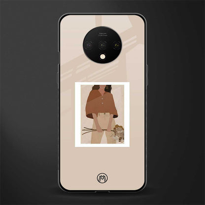 beige brown young lady art glass case for oneplus 7t