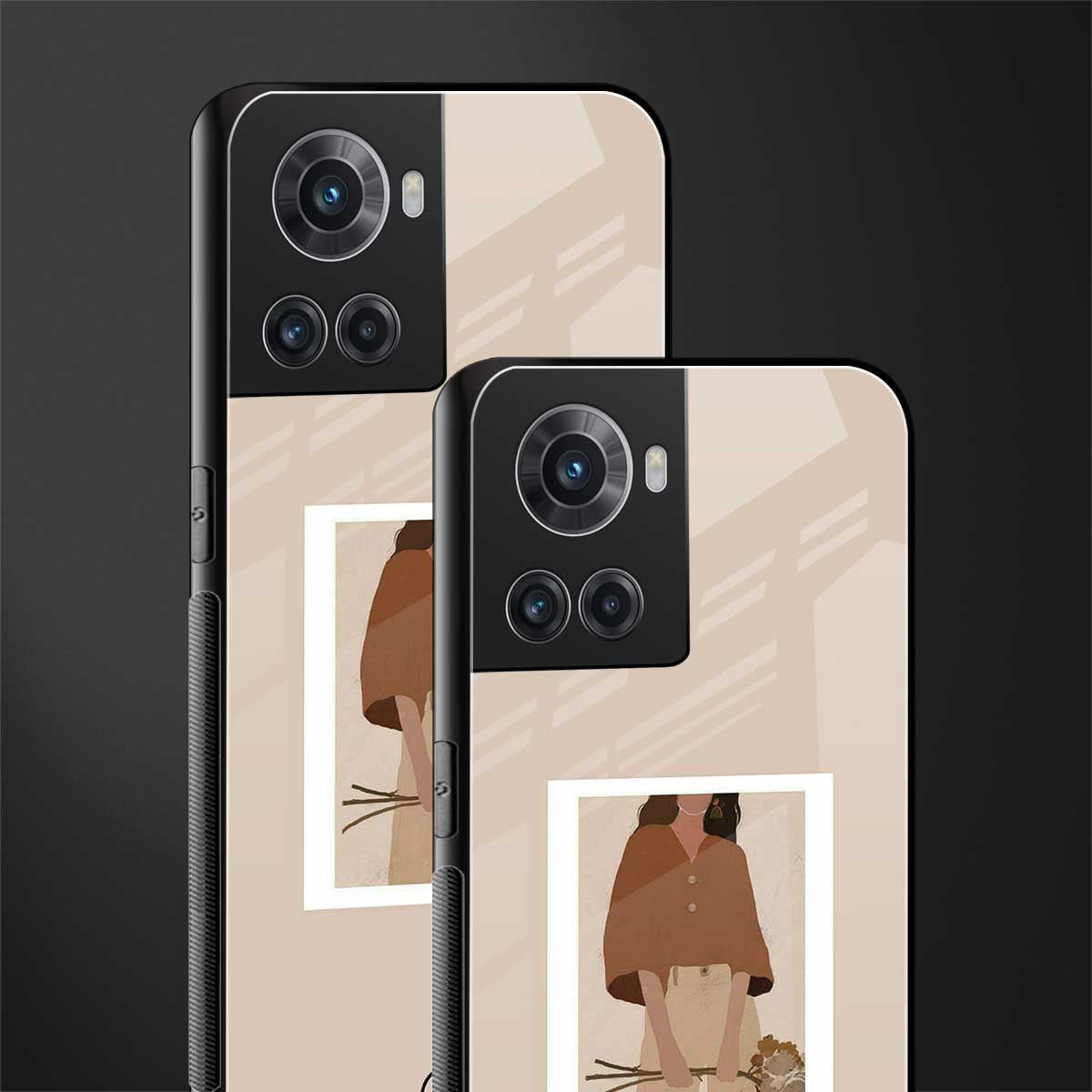 beige brown young lady art back phone cover | glass case for oneplus 10r 5g