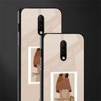 beige brown young lady art glass case for oneplus 7