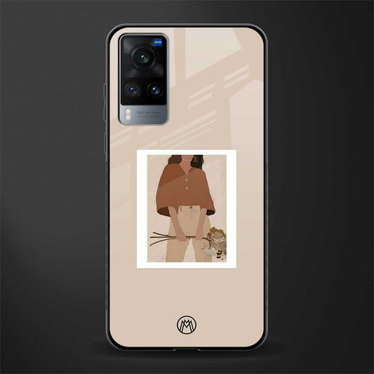 beige brown young lady art glass case for vivo x60