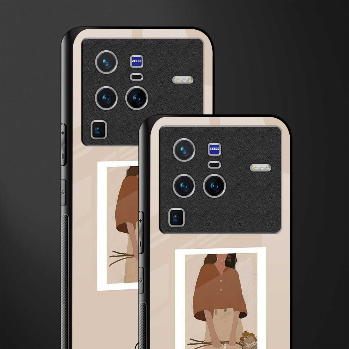 beige brown young lady art glass case for vivo x80 pro 5g