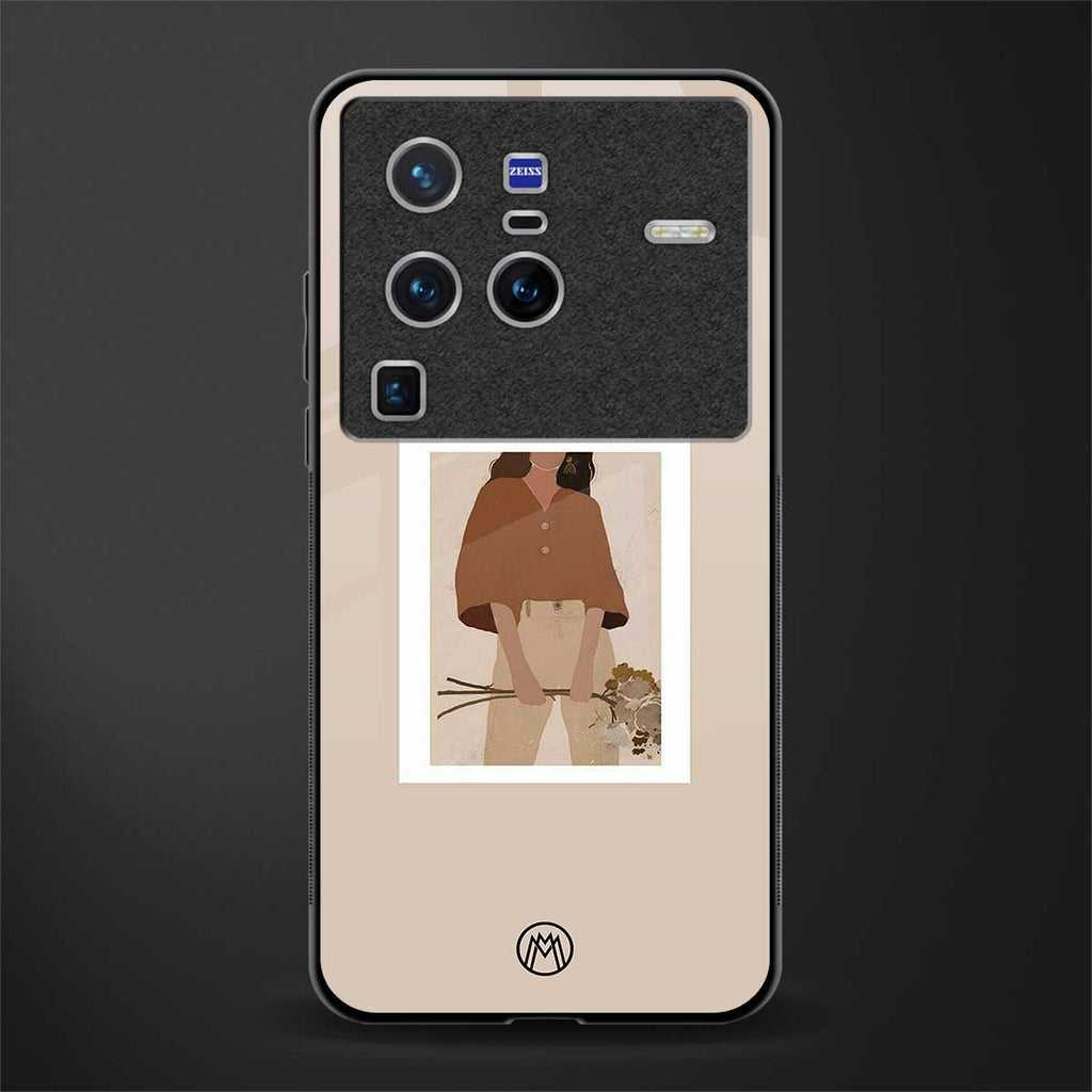 beige brown young lady art glass case for vivo x80 pro 5g