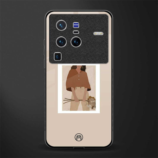 beige brown young lady art glass case for vivo x80 pro 5g