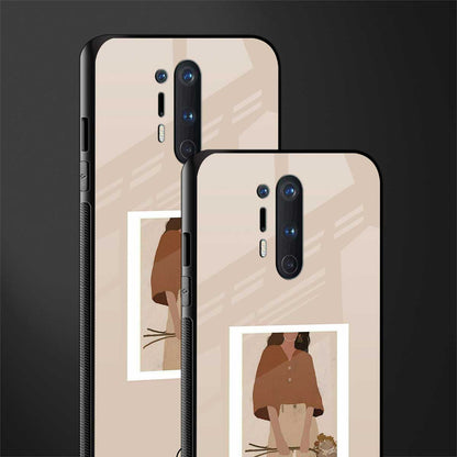 beige brown young lady art glass case for oneplus 8 pro
