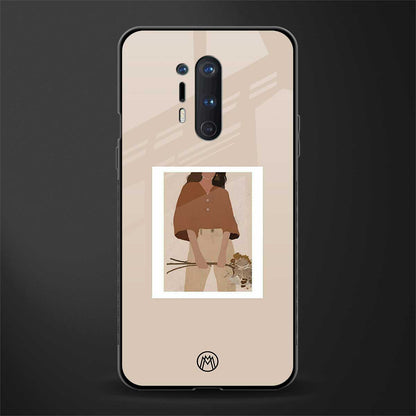 beige brown young lady art glass case for oneplus 8 pro