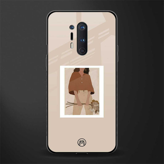 beige brown young lady art glass case for oneplus 8 pro