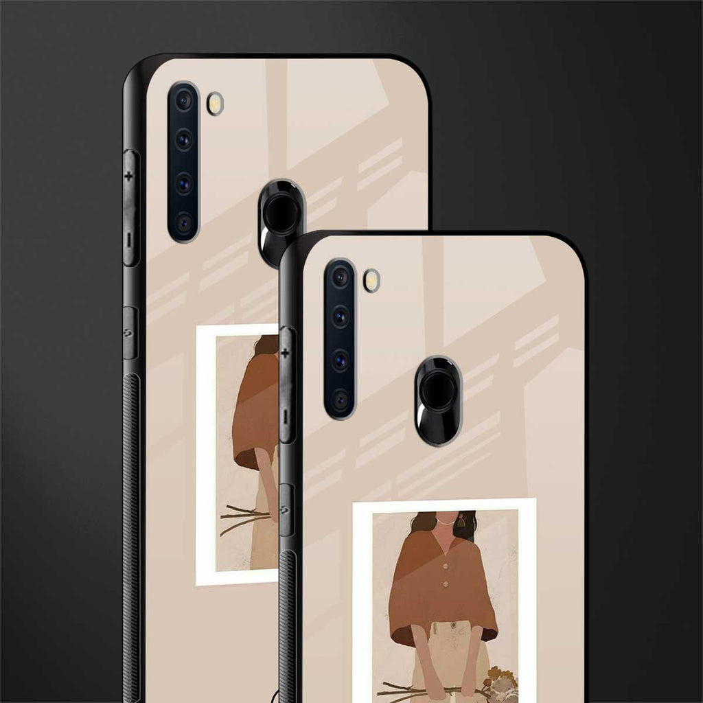 beige brown young lady art glass case for samsung a21
