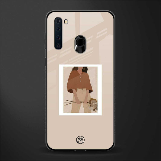 beige brown young lady art glass case for samsung a21
