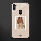 beige brown young lady art glass case for samsung galaxy m11